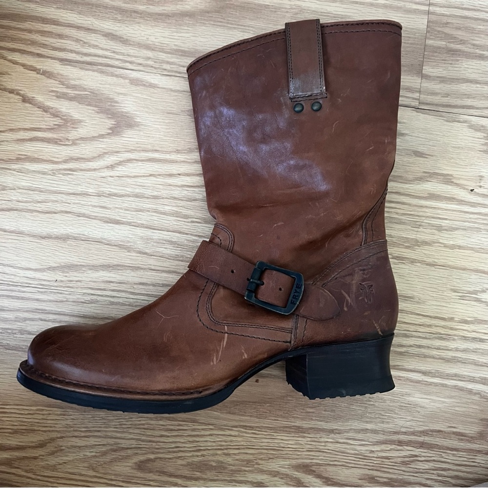 Frye Chestnut Leather Buckle Boots women’s size 9 - Picture 7 of 14